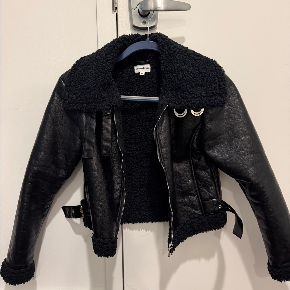 superdown Black Sherpa & Faux Leather Jacket